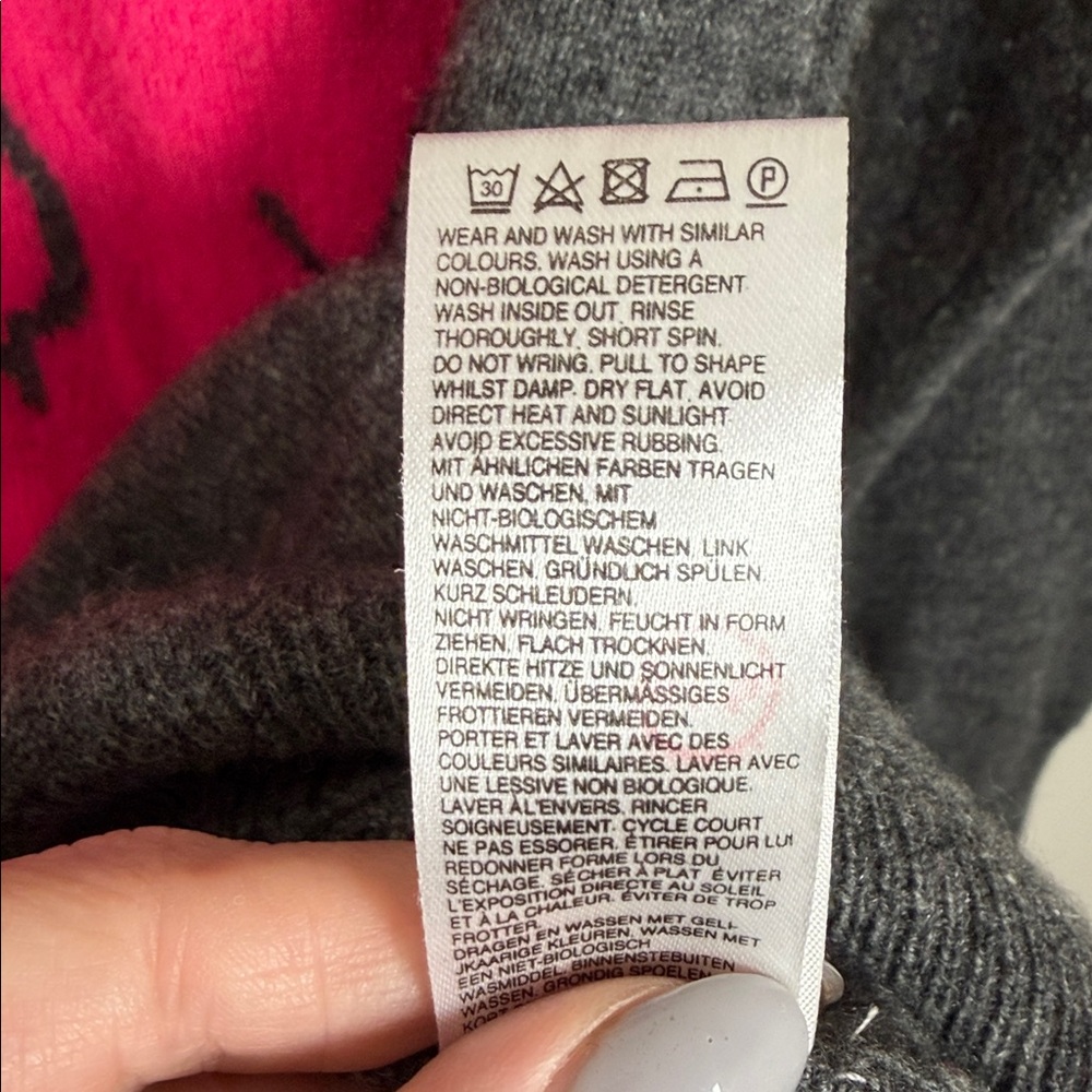 Brodie Cashmere Lips Sweater Gray and Hot Pink Size XS - Picture 7 of 9